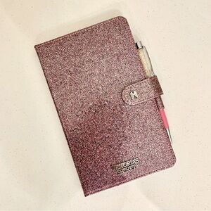 NWOT VS Purple Glitter Silver-Lined Angel Journal with Pink Crystal Shaker Pen